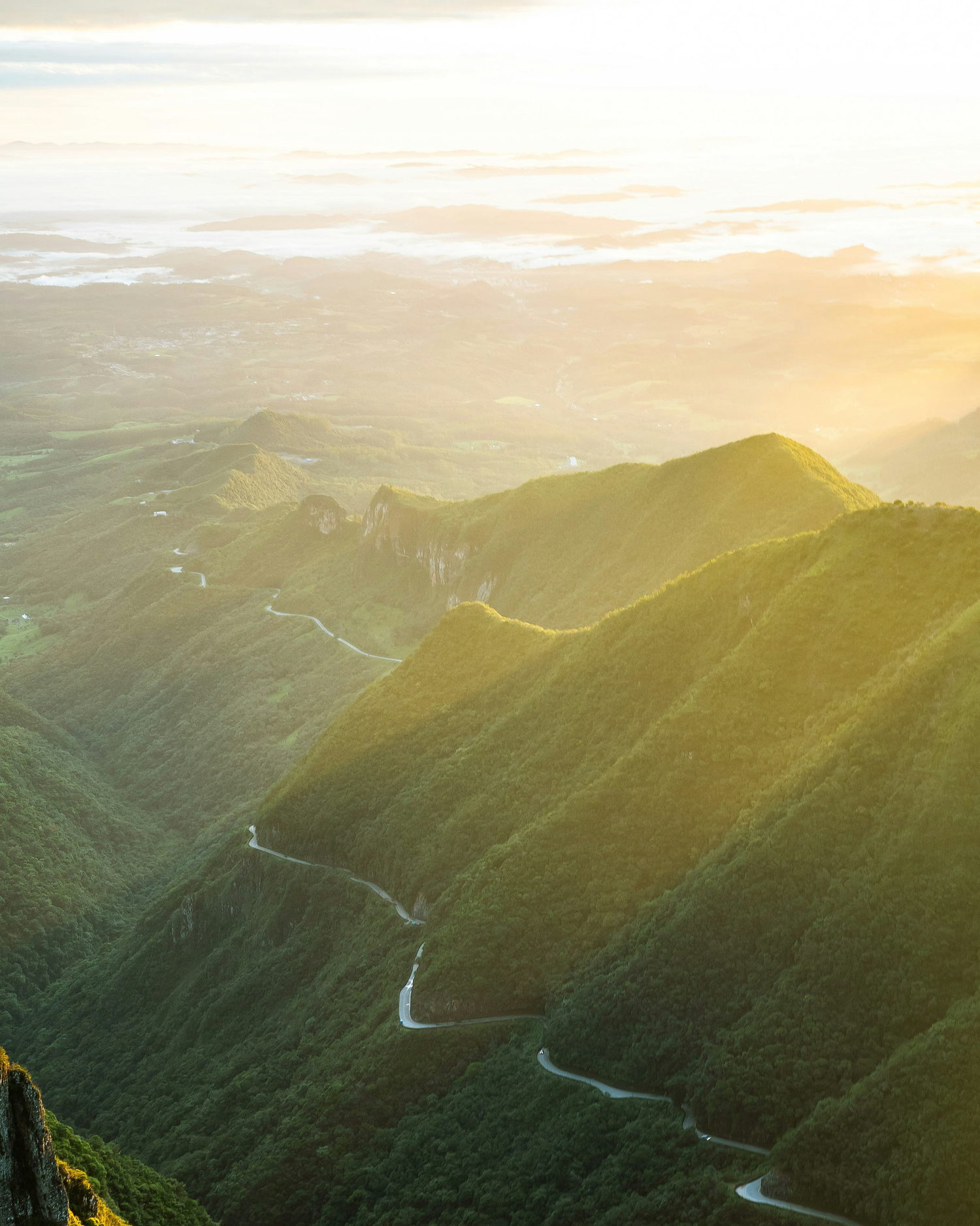 Sunrise over highland terrain in southern Brazil